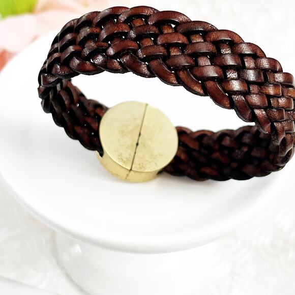 Fossil Braided Leather Magnetic Clasp Cuff Bracelet - Picture 4 of 6